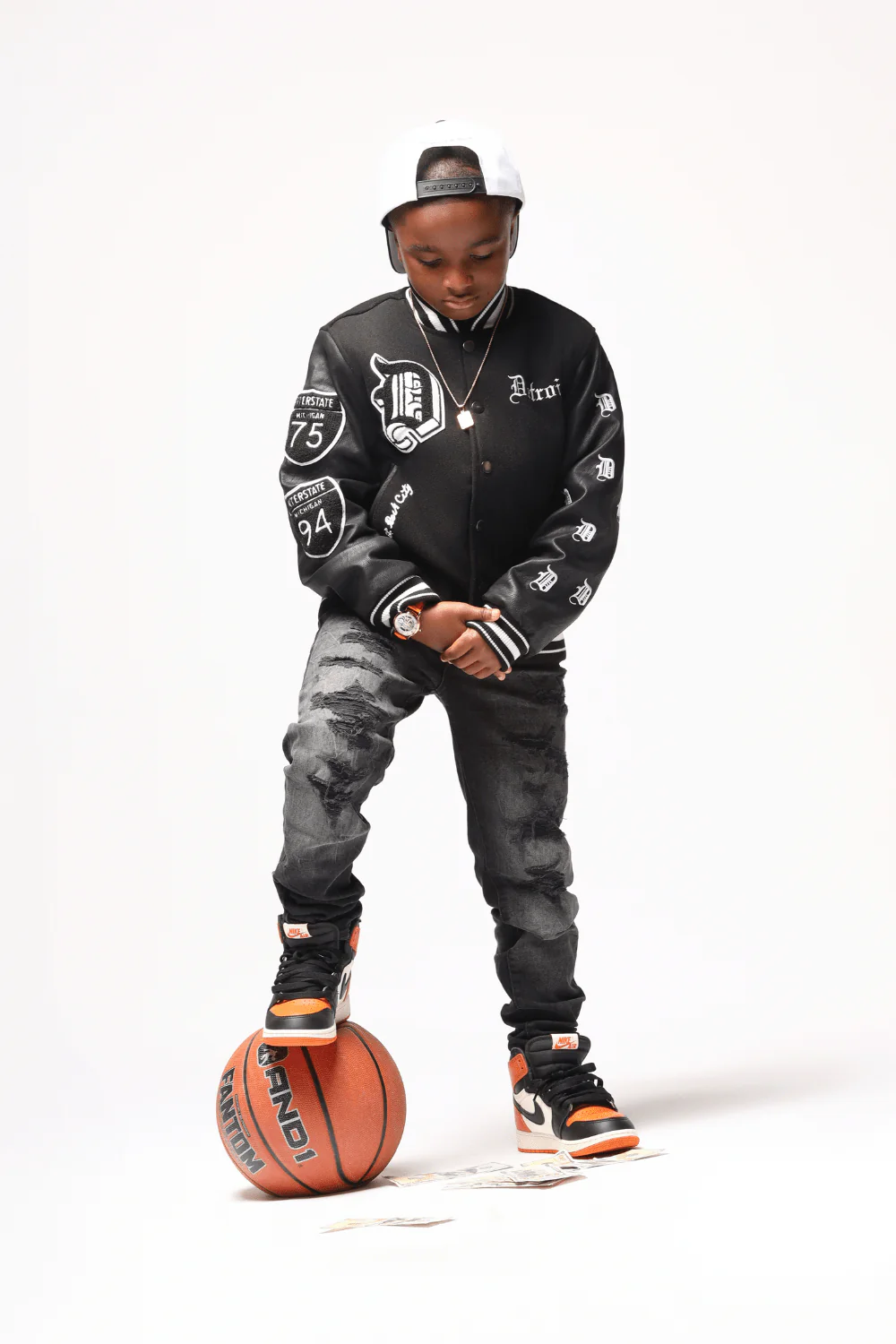 Kids 313 Varsity Jacket (Black) - Image 3