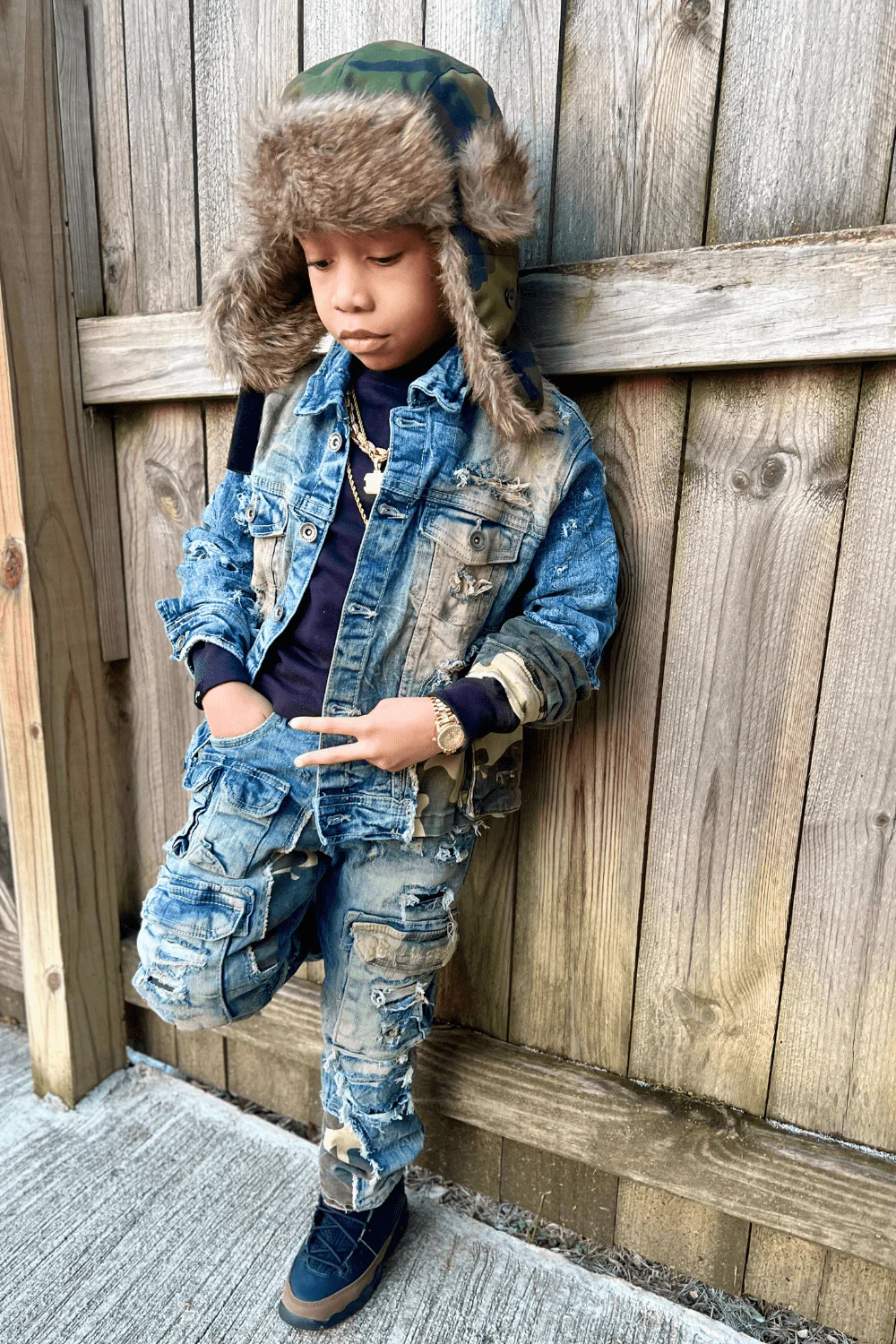 Kids Devotion Denim Trucker Jacket (Woodland) - Image 3