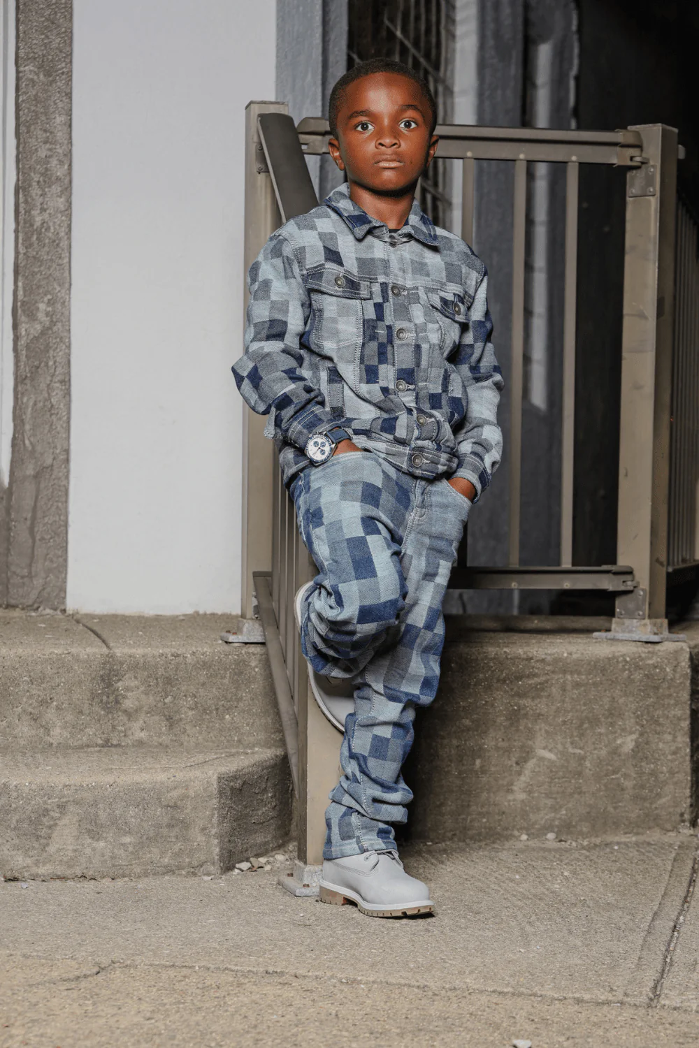 Kids Illusion Denim Trucker Jacket (Aged Wash) - Image 7