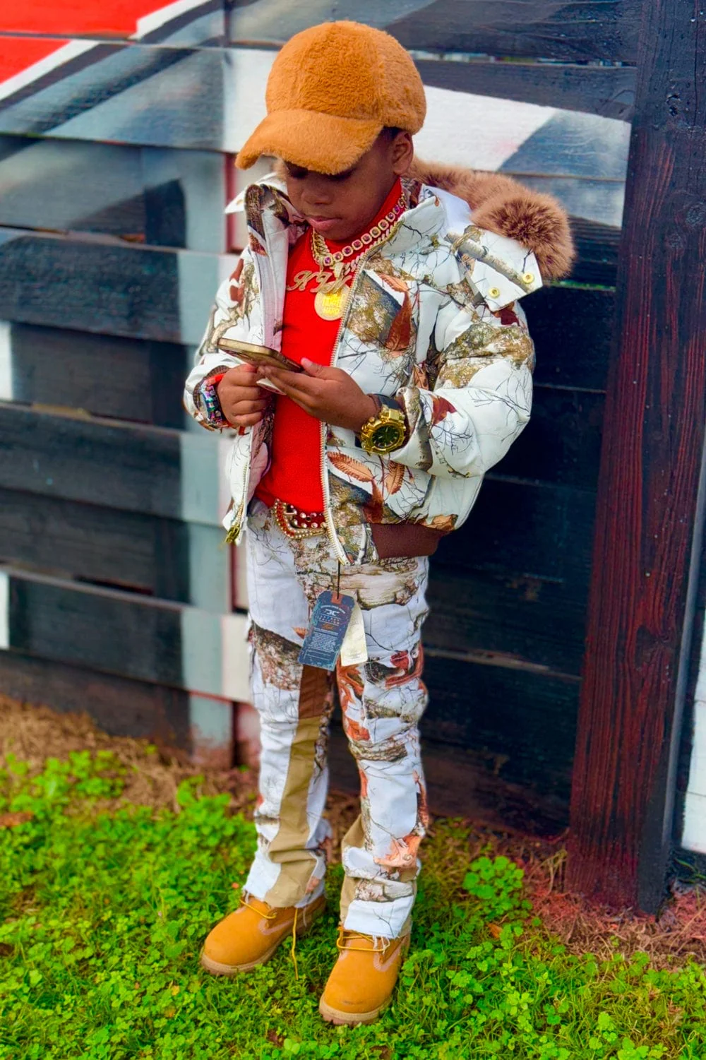 Kids Stacked Camo Cargo Denim (Snow Camo) - Image 3