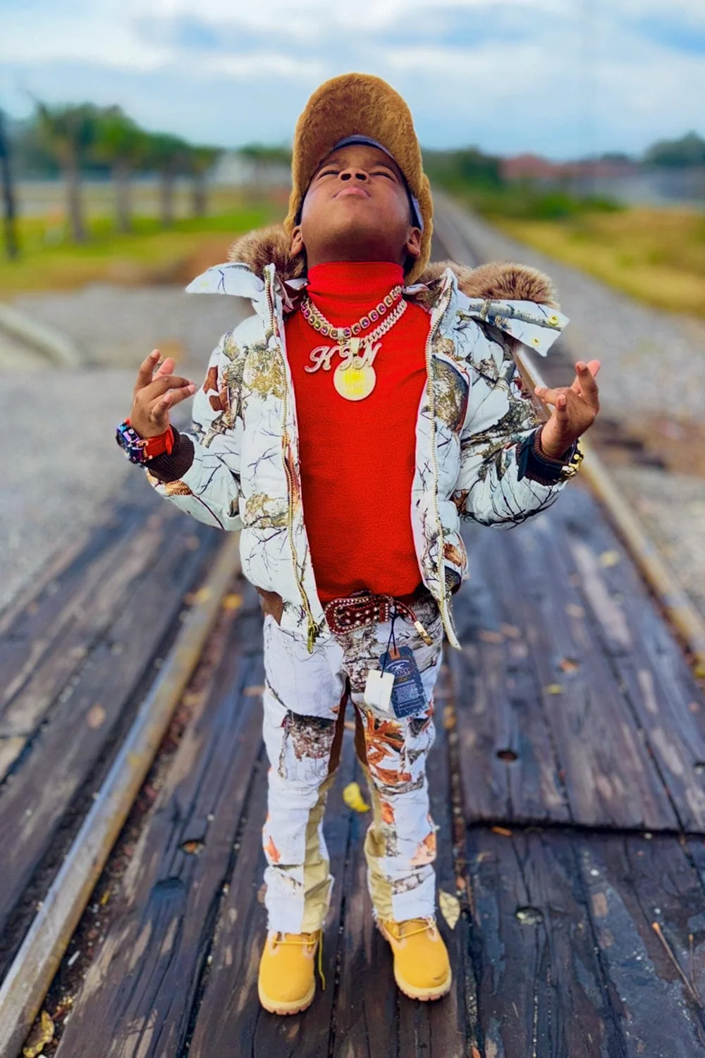 Kids Stacked Camo Cargo Denim (Snow Camo) - Image 4