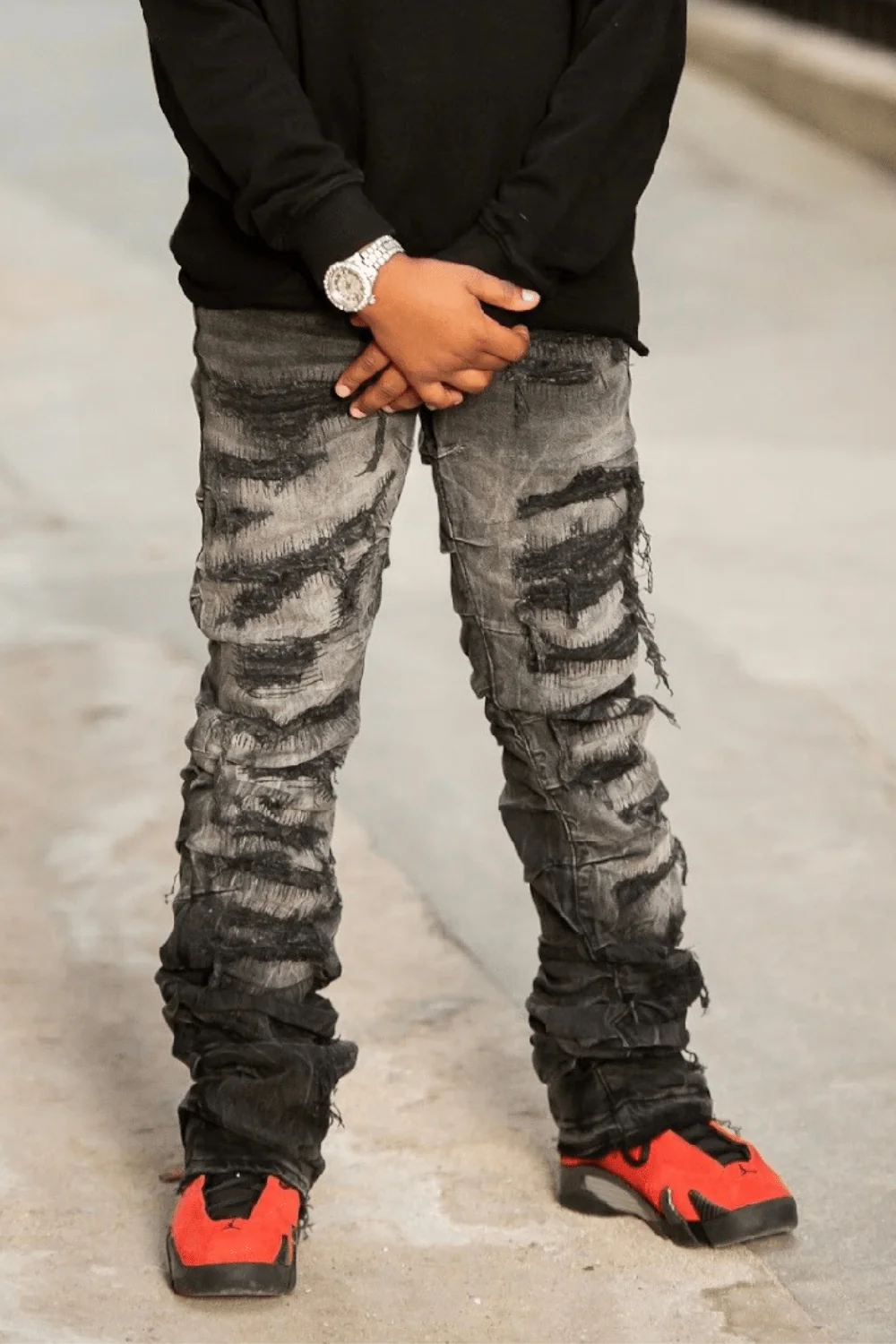 Kids Stacked Ripple Effect Denim (Black Shadow) - Image 3