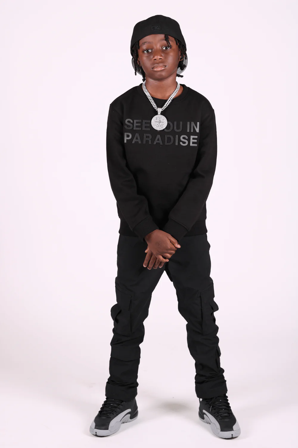 Kids Stacked Ventura Cargo Pants (Black) - Image 3